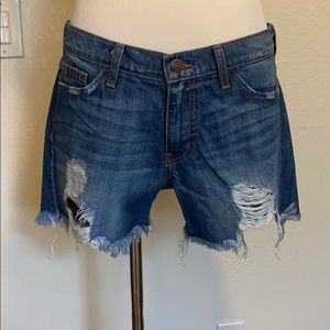 Distressed denim shorts